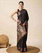 Vedant Vastram Soft Litchi Silk Banarasi Silk Saree - Black - Distacart