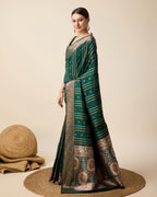 Vedant Vastram Soft Litchi Silk Banarasi Silk Saree - Green - Distacart