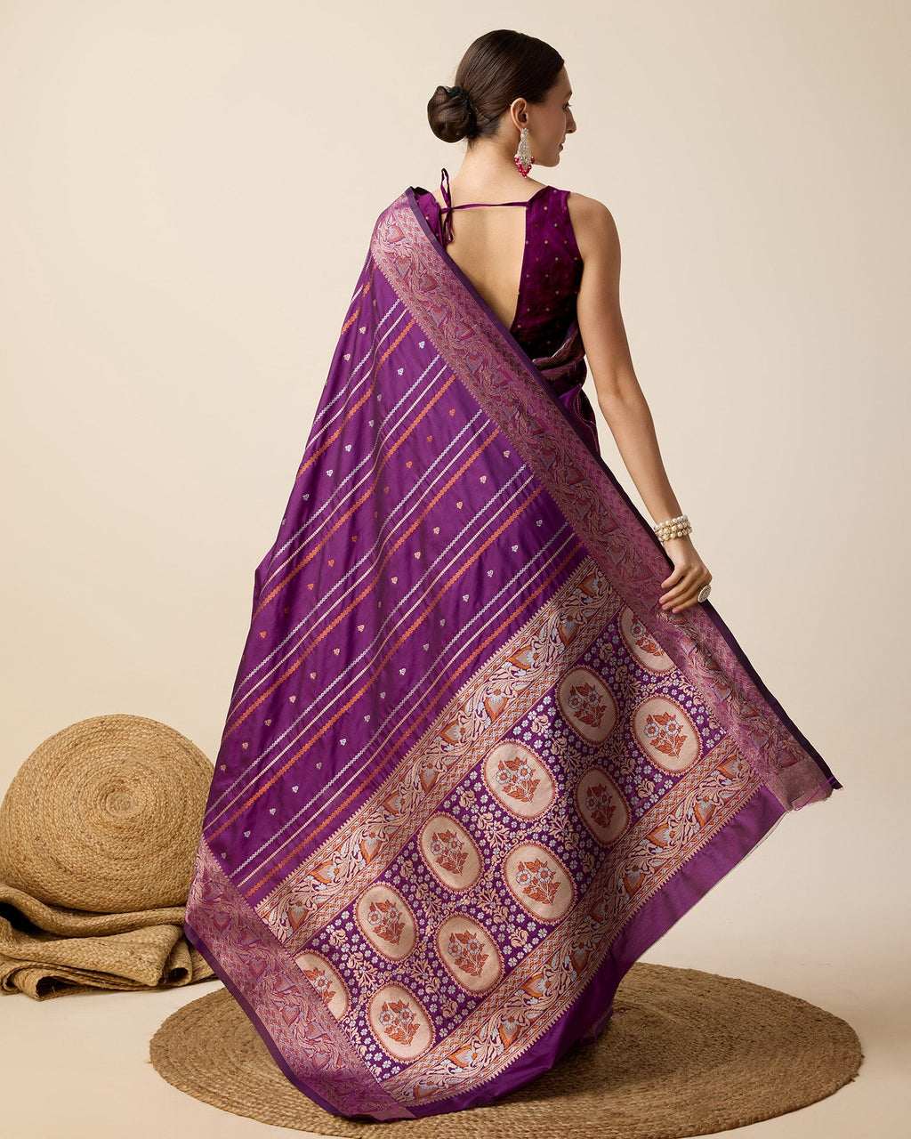 Vedant Vastram Soft Litchi Silk Banarasi Silk Saree - Purple - Distacart