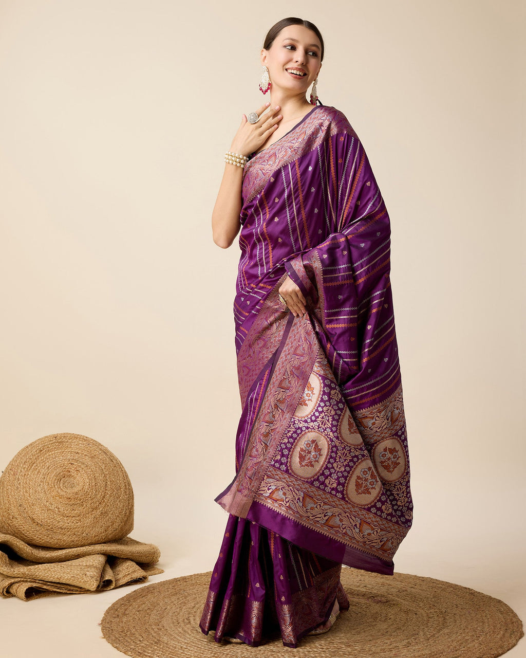 Vedant Vastram Soft Litchi Silk Banarasi Silk Saree - Purple - Distacart