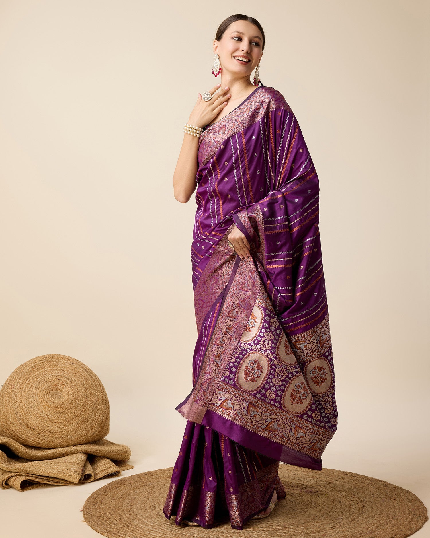 Vedant Vastram Soft Litchi Silk Banarasi Silk Saree - Purple - Distacart