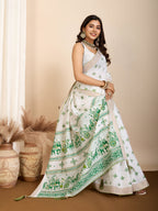 Vedant Vastram Maslin Cotton Printed & Hand work Fancy Saree - Green - Distacart