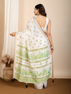 Vedant Vastram Maslin Cotton Printed & Hand work Fancy Saree - Pista - Distacart