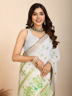 Vedant Vastram Maslin Cotton Printed & Hand work Fancy Saree - Pista - Distacart