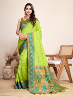 Vedant Vastram Soft Litchi Silk Kanjeevaram Silk Saree - Parrot