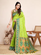 Vedant Vastram Soft Litchi Silk Kanjeevaram Silk Saree - Parrot