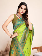 Vedant Vastram Soft Litchi Silk Kanjeevaram Silk Saree - Parrot