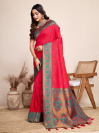 Vedant Vastram Soft Litchi Silk Kanjeevaram Silk Saree - Rani - Distacart