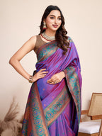 Vedant Vastram Soft Litchi Silk Kanjeevaram Silk Saree - Violet - Distacart
