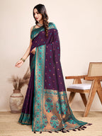 Vedant Vastram Soft Litchi Silk Kanjeevaram Silk Saree - Wine - Distacart