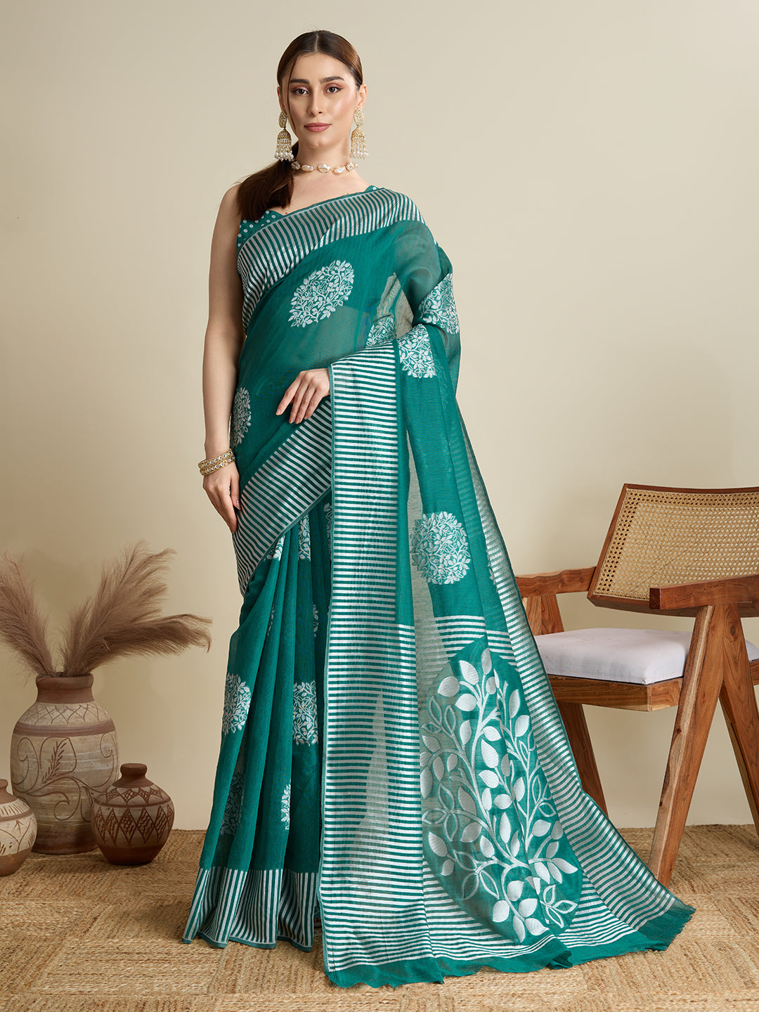 Vedant Vastram Art Silk Fancy Jacquard Saree - Green - Distacart