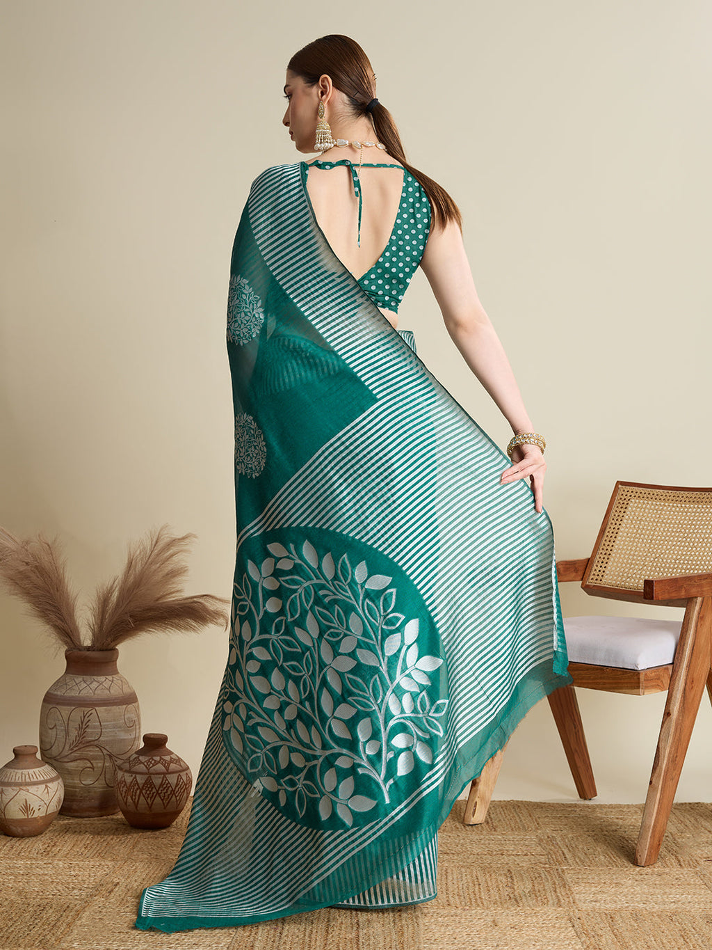 Vedant Vastram Art Silk Fancy Jacquard Saree - Green - Distacart