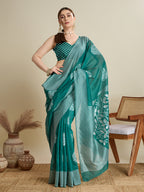 Vedant Vastram Art Silk Fancy Jacquard Saree - Green - Distacart