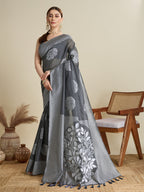 Vedant Vastram Art Silk Fancy Jacquard Saree - Grey - Distacart