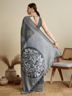 Vedant Vastram Art Silk Fancy Jacquard Saree - Grey - Distacart