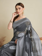 Vedant Vastram Art Silk Fancy Jacquard Saree - Grey - Distacart