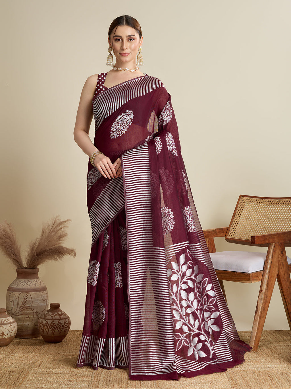 Vedant Vastram Art Silk Fancy Jacquard Saree - Maroon - Distacart