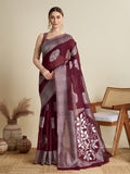 Vedant Vastram Art Silk Fancy Jacquard Saree - Maroon - Distacart