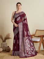 Vedant Vastram Art Silk Fancy Jacquard Saree - Maroon - Distacart