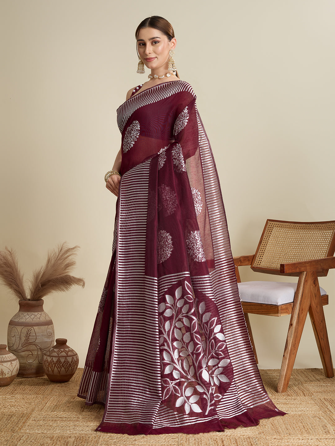 Vedant Vastram Art Silk Fancy Jacquard Saree - Maroon - Distacart