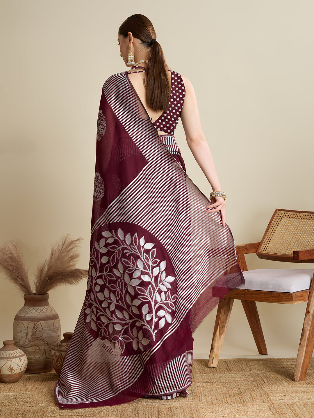 Vedant Vastram Art Silk Fancy Jacquard Saree - Maroon - Distacart