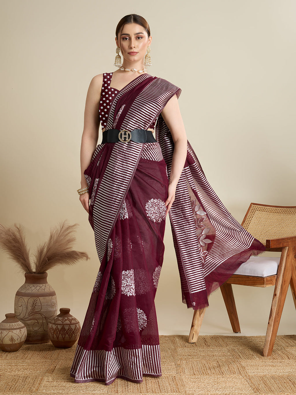 Vedant Vastram Art Silk Fancy Jacquard Saree - Maroon - Distacart