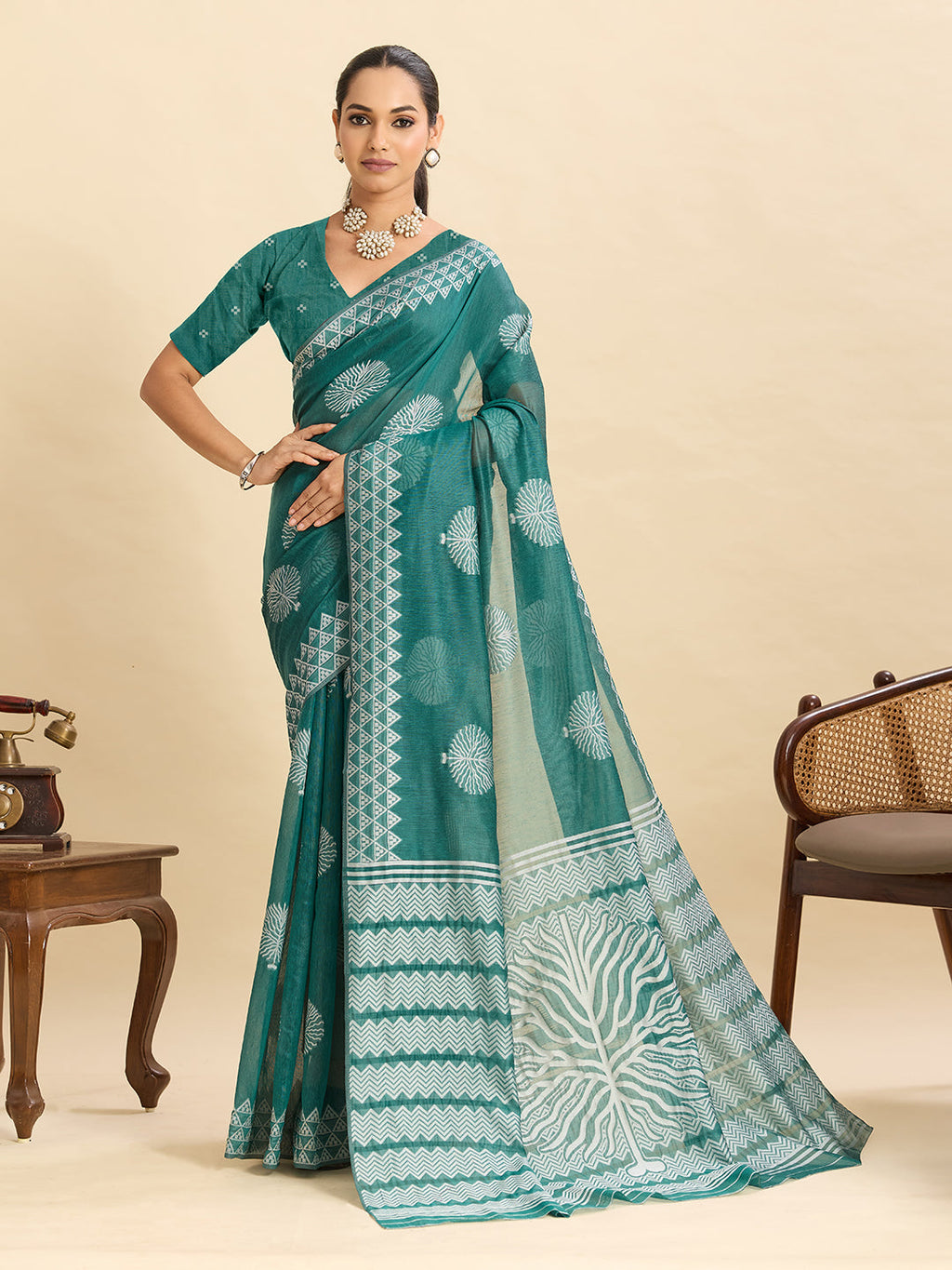 Vedant Vastram Art Silk Fancy Jacquard Saree - Green - Distacart