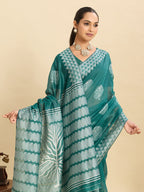 Vedant Vastram Art Silk Fancy Jacquard Saree - Green - Distacart