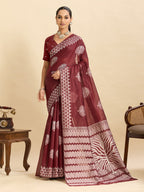 Vedant Vastram Art Silk Fancy Jacquard Saree - Maroon - Distacart