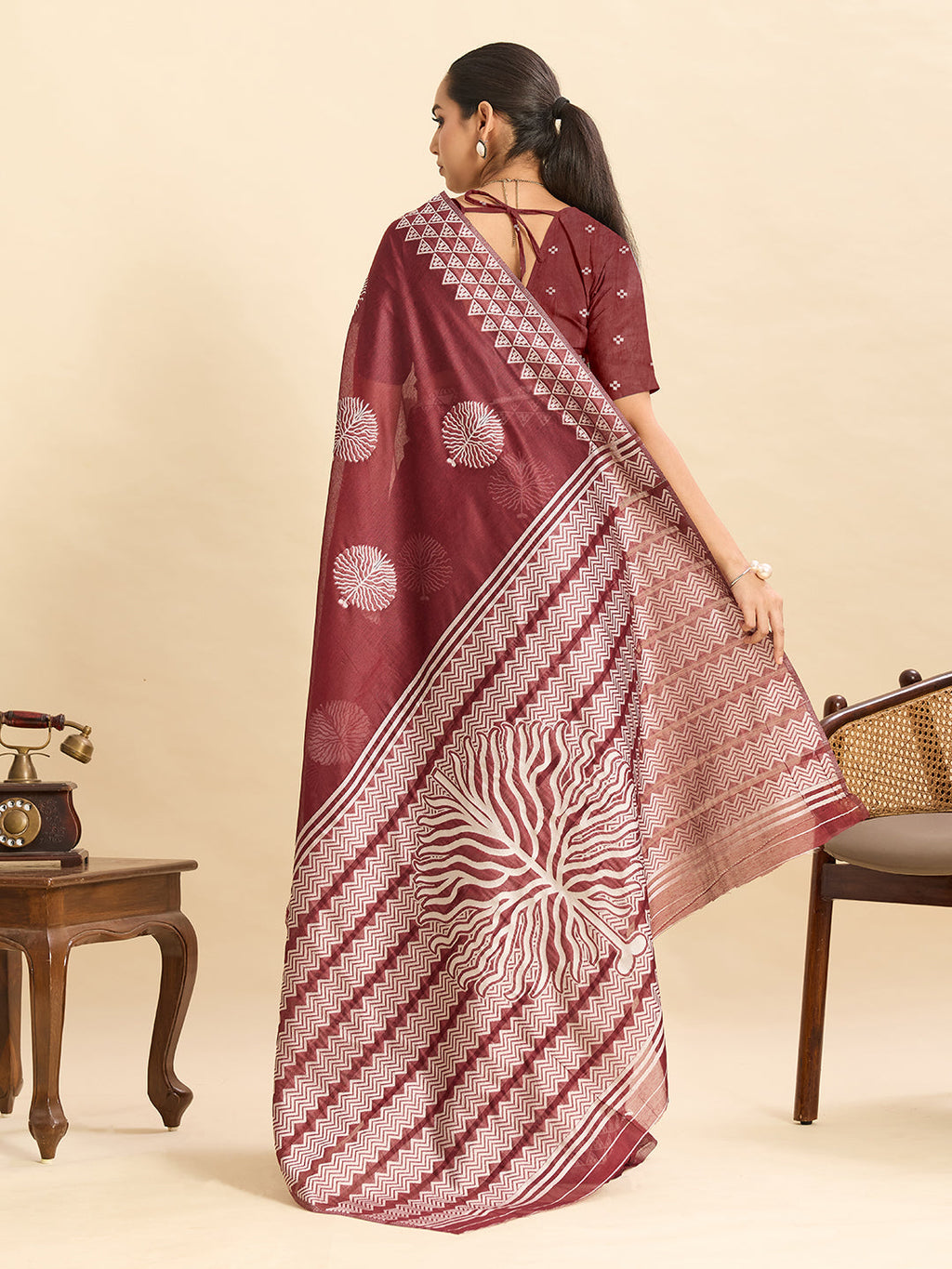 Vedant Vastram Art Silk Fancy Jacquard Saree - Maroon - Distacart