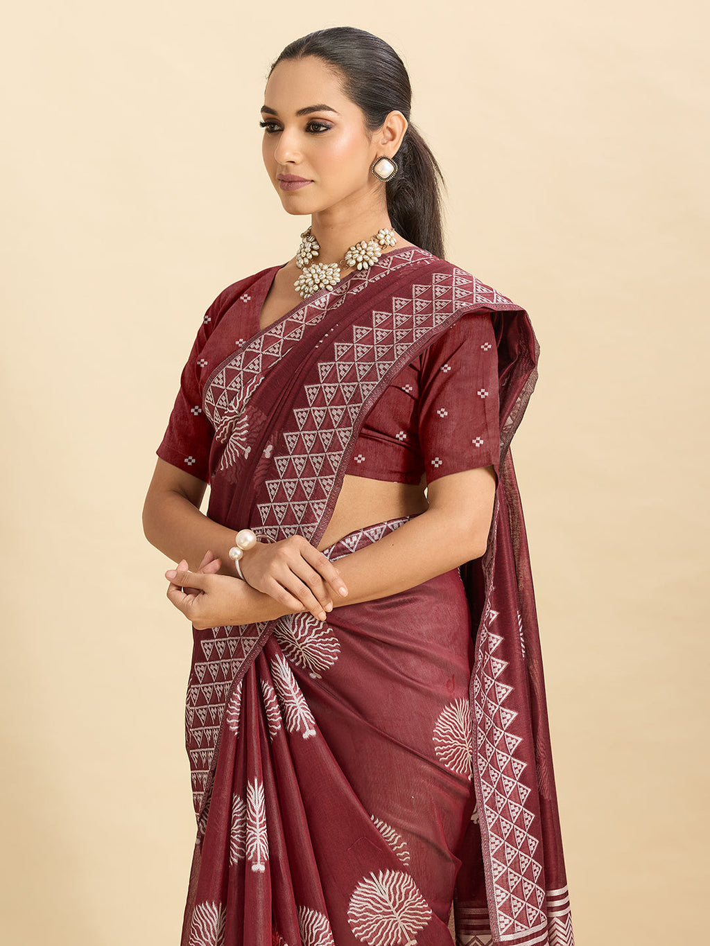 Vedant Vastram Art Silk Fancy Jacquard Saree - Maroon - Distacart
