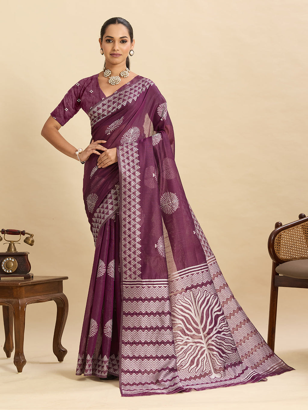 Vedant Vastram Art Silk Fancy Jacquard Saree - Wine - Distacart
