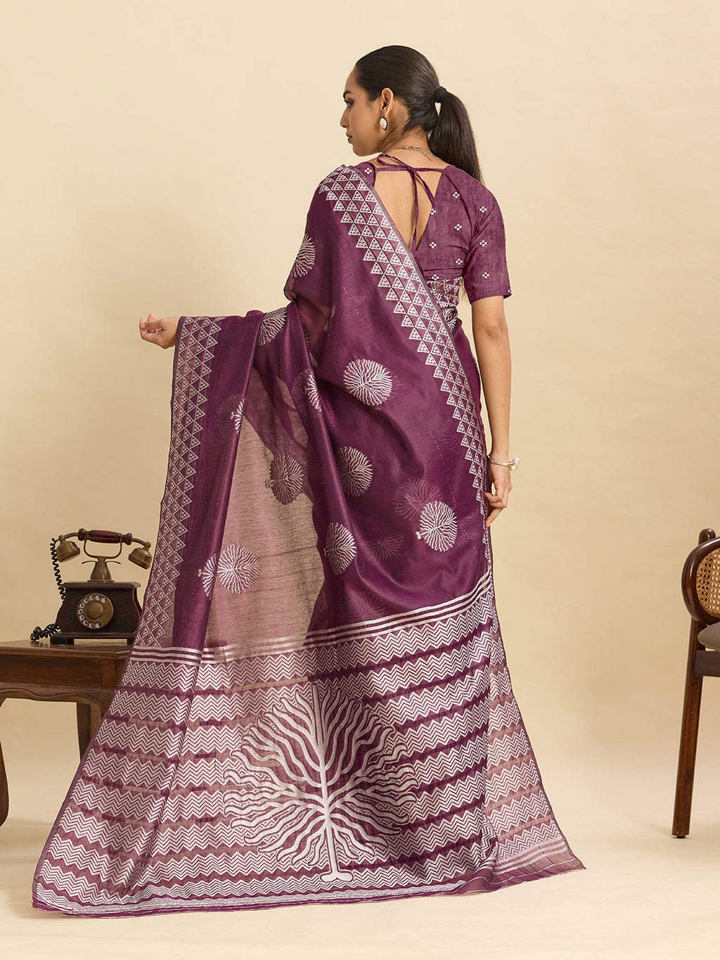Vedant Vastram Art Silk Fancy Jacquard Saree - Wine - Distacart