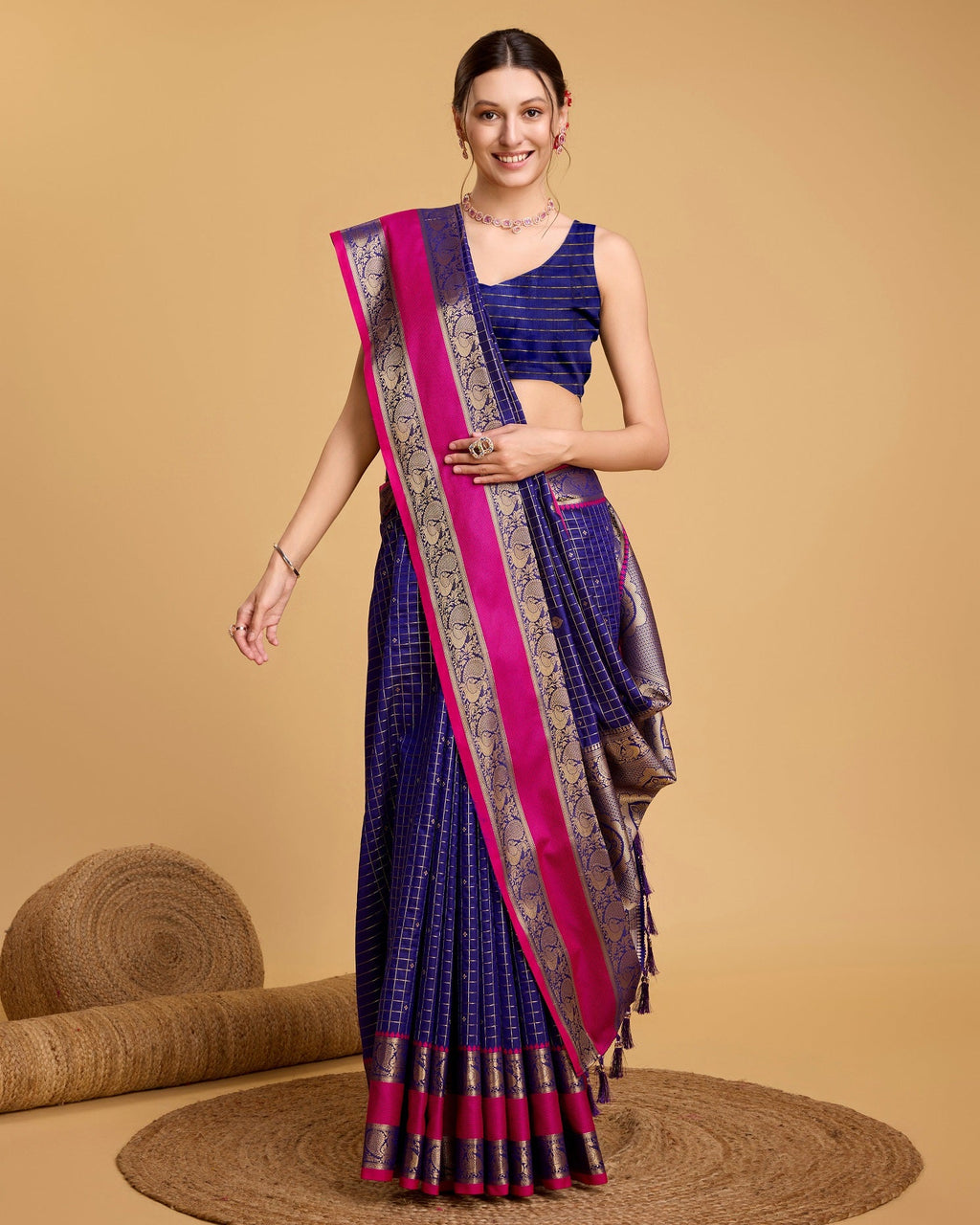 Vedant Vastram Soft Litchi Silk Banarasi Silk Saree - Blue