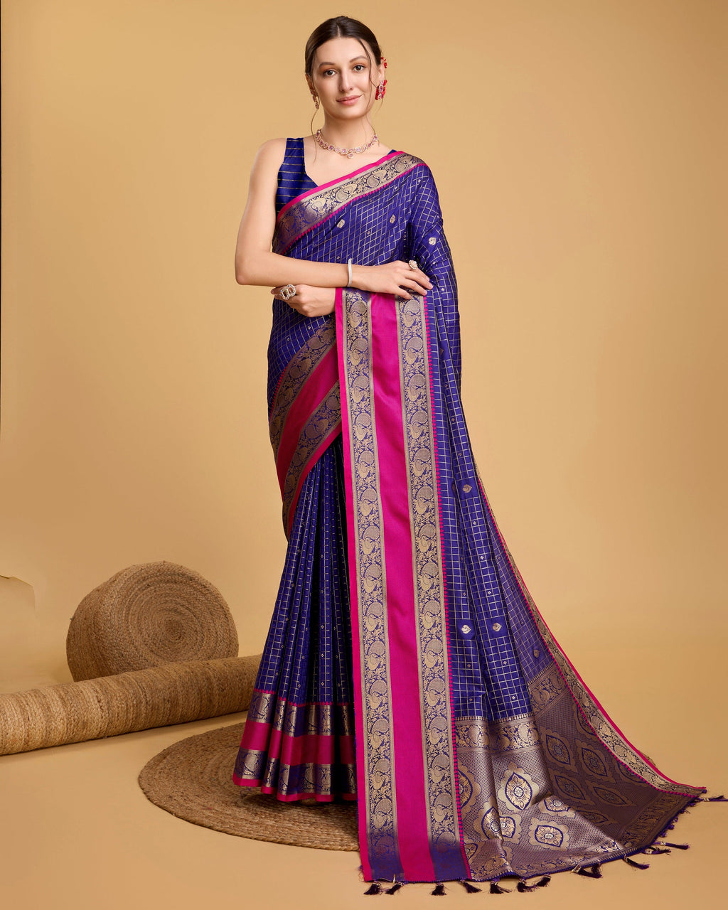 Vedant Vastram Soft Litchi Silk Banarasi Silk Saree - Blue