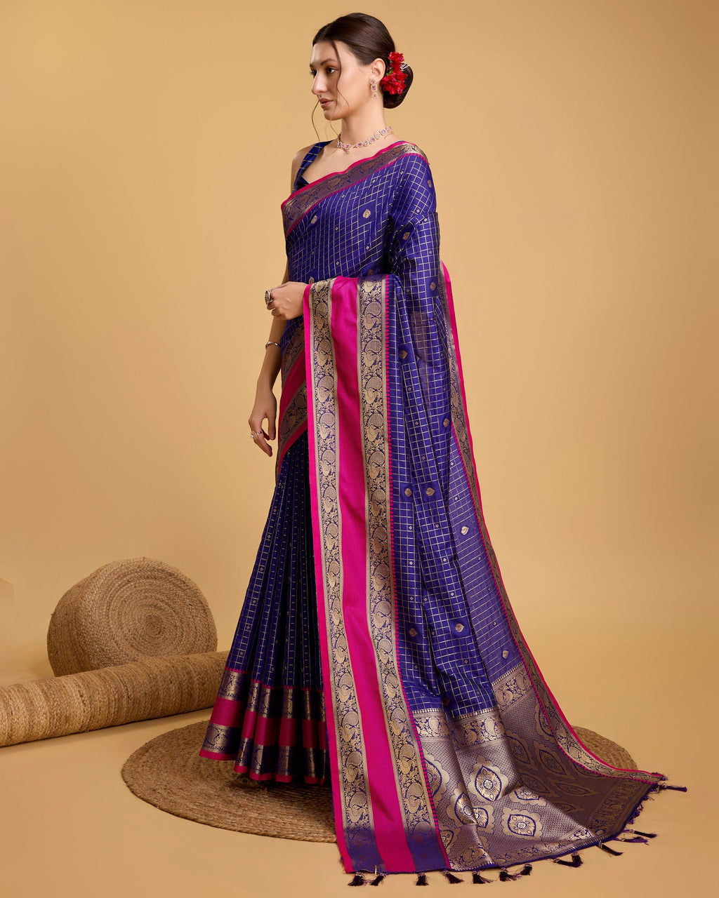 Vedant Vastram Soft Litchi Silk Banarasi Silk Saree - Blue