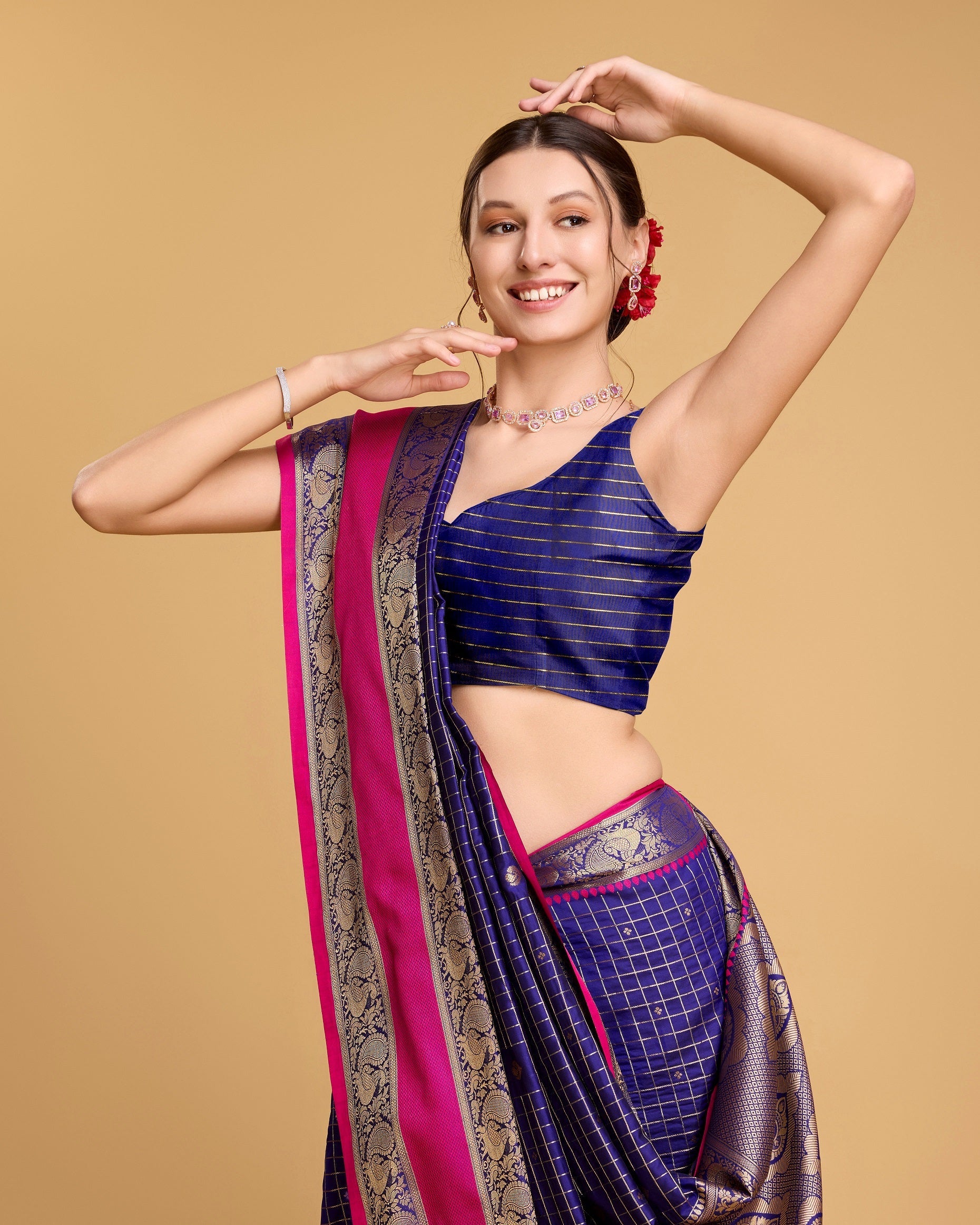 Vedant Vastram Soft Litchi Silk Banarasi Silk Saree - Blue