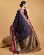Vedant Vastram Soft Litchi Silk Banarasi Silk Saree - Navy