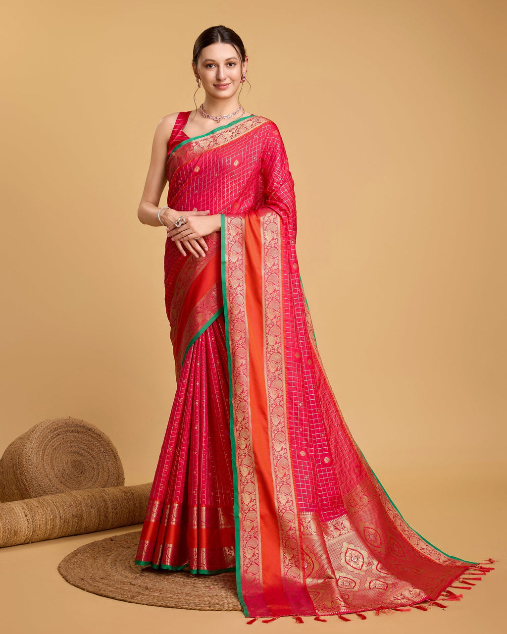 Vedant Vastram Soft Litchi Silk Banarasi Silk Saree - Pink
