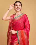 Vedant Vastram Soft Litchi Silk Banarasi Silk Saree - Pink