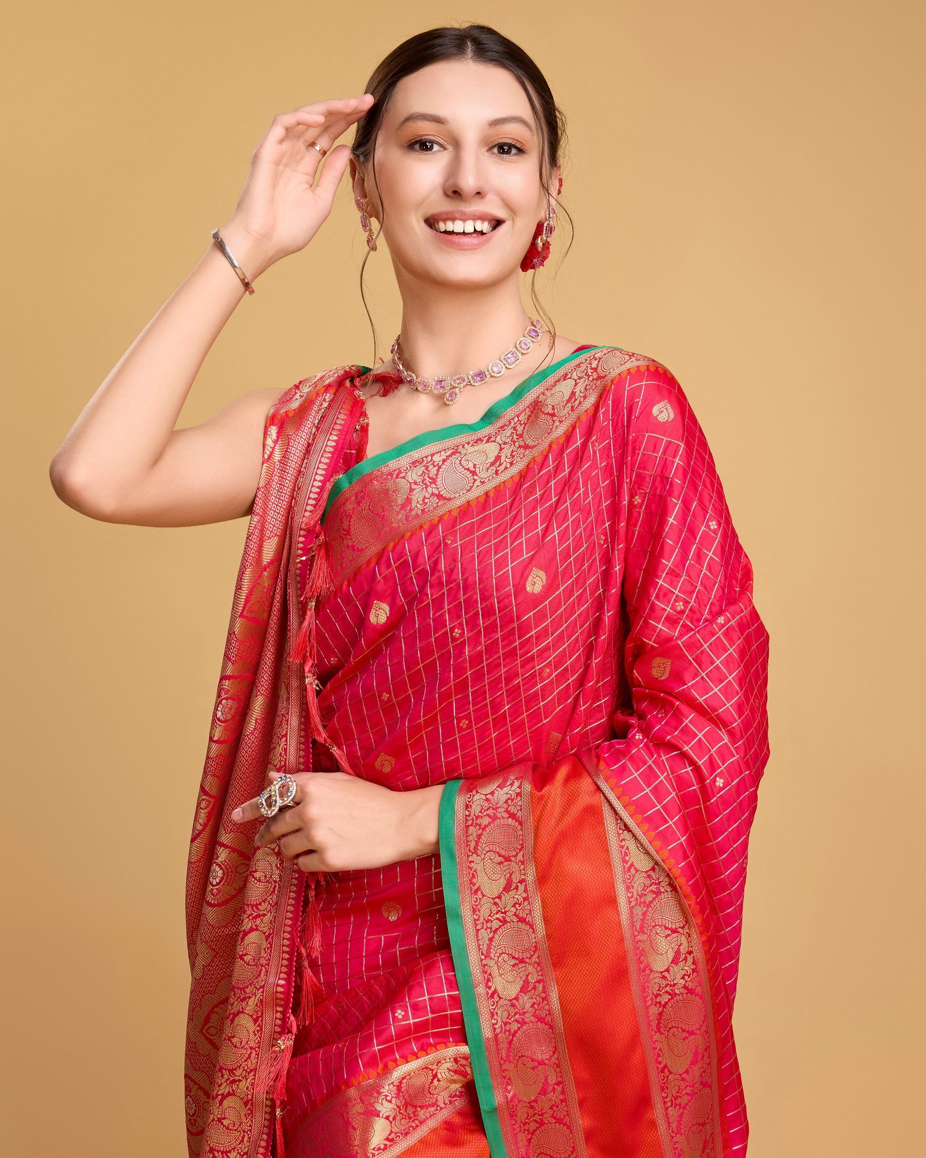 Vedant Vastram Soft Litchi Silk Banarasi Silk Saree - Pink