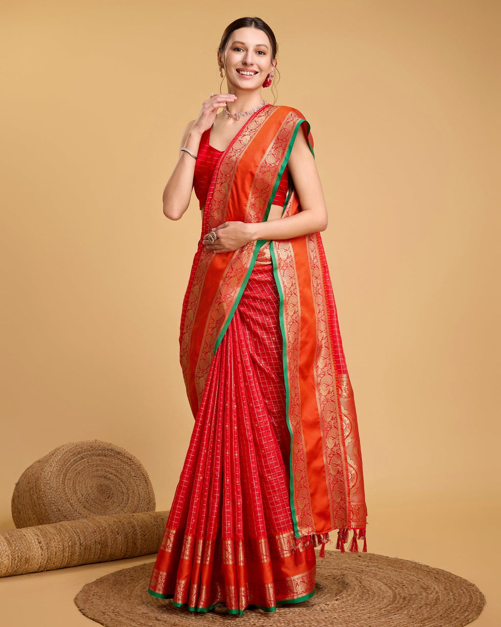 Vedant Vastram Soft Litchi Silk Banarasi Silk Saree - Red