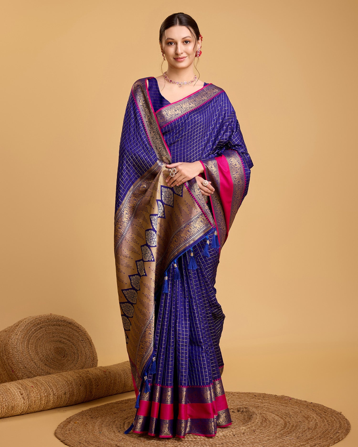 Vedant Vastram Soft Litchi Silk Banarasi Silk Saree - Blue