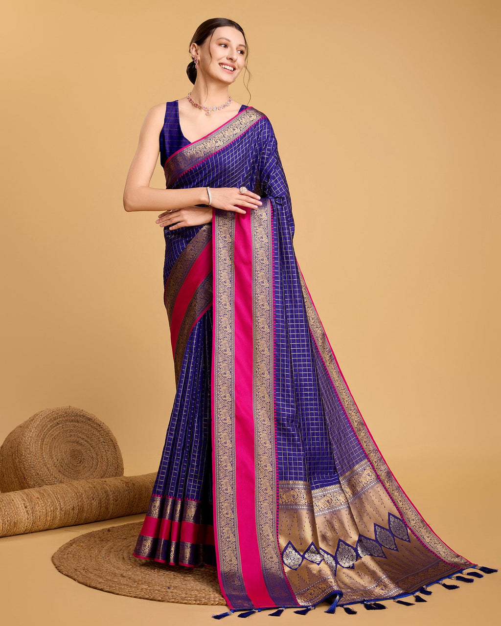 Vedant Vastram Soft Litchi Silk Banarasi Silk Saree - Blue