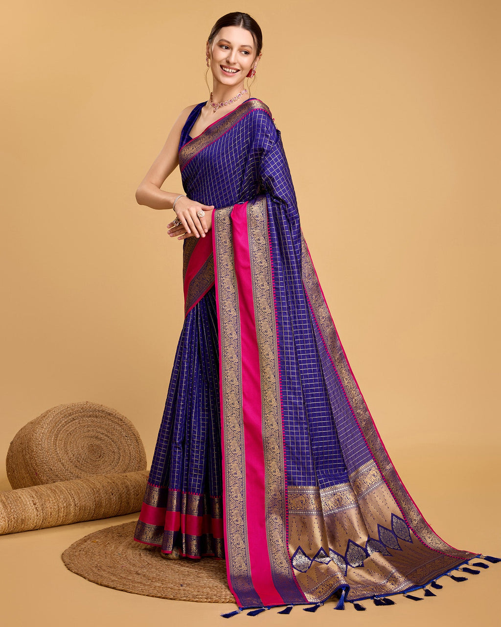 Vedant Vastram Soft Litchi Silk Banarasi Silk Saree - Blue