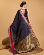 Vedant Vastram Soft Litchi Silk Banarasi Silk Saree - Navy