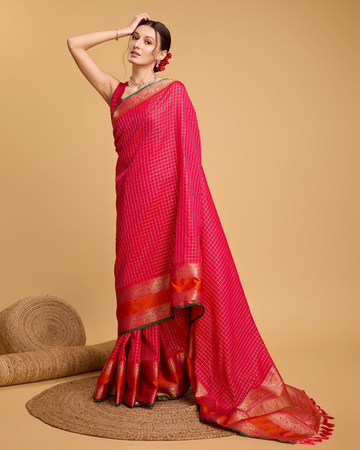 Vedant Vastram Soft Litchi Silk Banarasi Silk Saree - Pink - Distacart