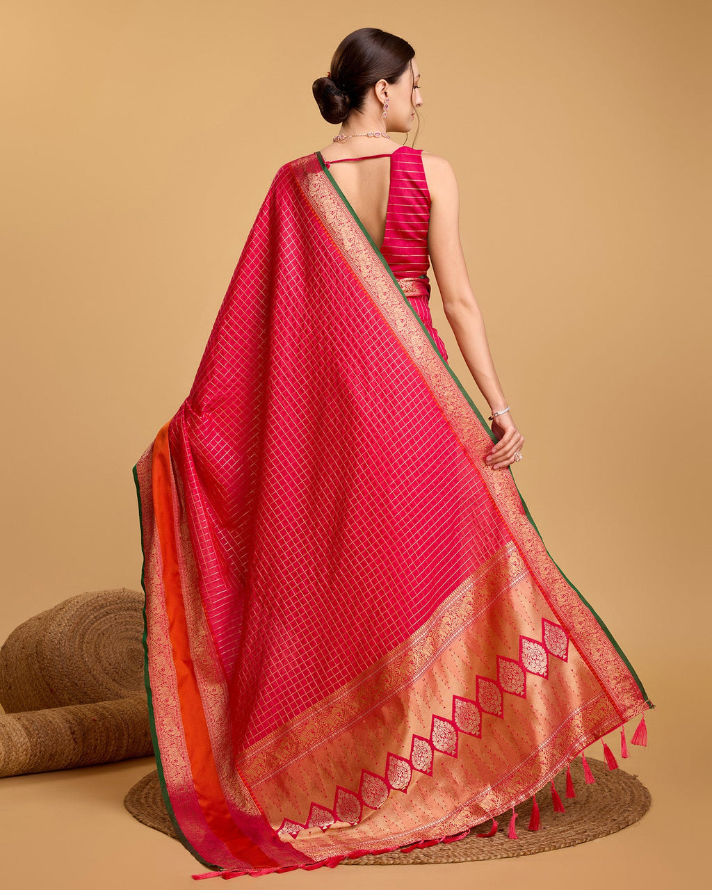 Vedant Vastram Soft Litchi Silk Banarasi Silk Saree - Pink - Distacart