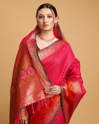 Vedant Vastram Soft Litchi Silk Banarasi Silk Saree - Pink - Distacart