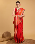 Vedant Vastram Soft Litchi Silk Banarasi Silk Saree - Red - Distacart